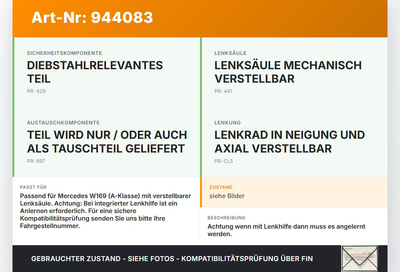 Mercedes W169 A150 08-12 verstellb. Lenksäule Mantelrohr Lenkspindel Mercedes W169 A150 08-12 03.05.2010... Vorschau 3