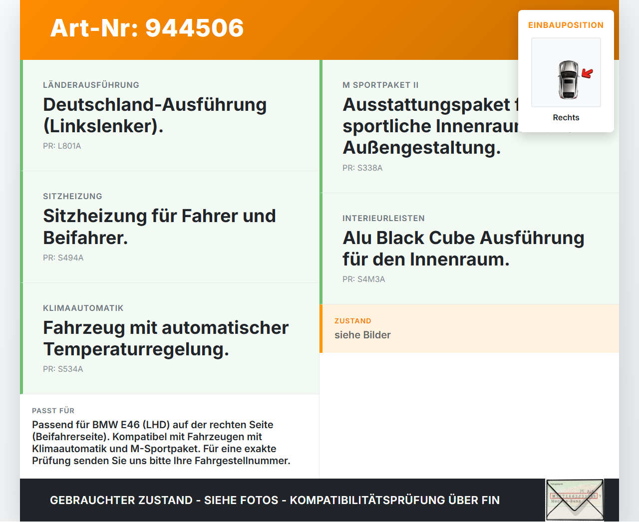 BMW E46 320D 01-06 Luftdusche Luftdüse Rechts BMW E46 320D 01-06 29.03.2006 8361898 64228361898 gebraucht Vorschau 3