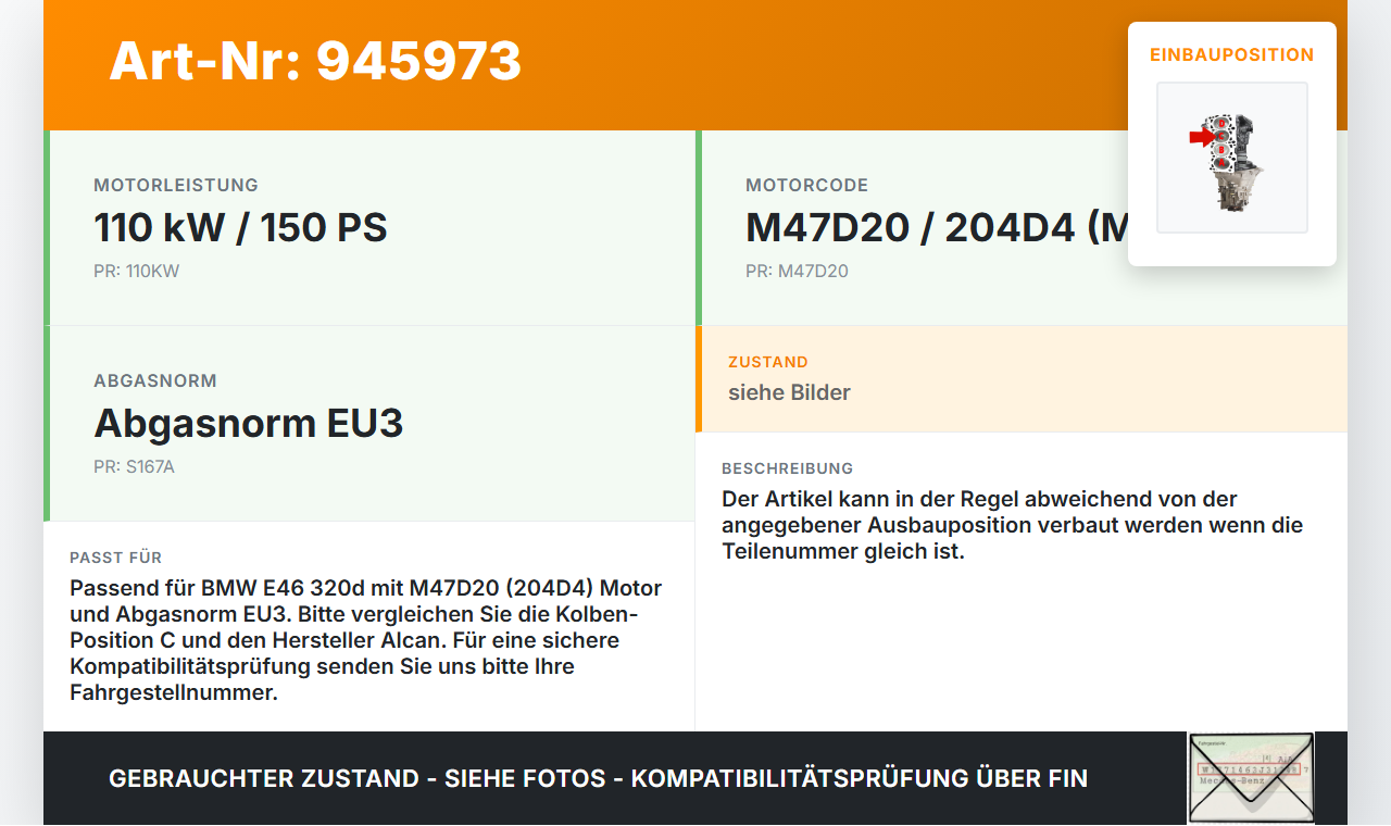 BMW E46 320D 01-06 2,0d 110KW M47DO1 204D4-EU3 Kolben mit Pleuel Pos C BMW E46 320D 01-06 29.03.2006 1125-7787063... Vorschau 3