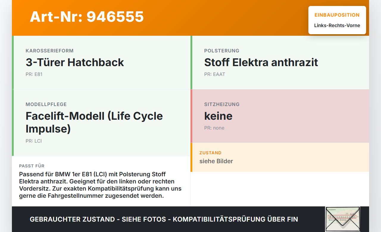 BMW E81 1er 116i LCI 07-13 Kopfstütze für Fahrer Sitz Rechts oder Links Vorne Elektra anthrazit BMW E81 1er 116i... Vorschau 3
