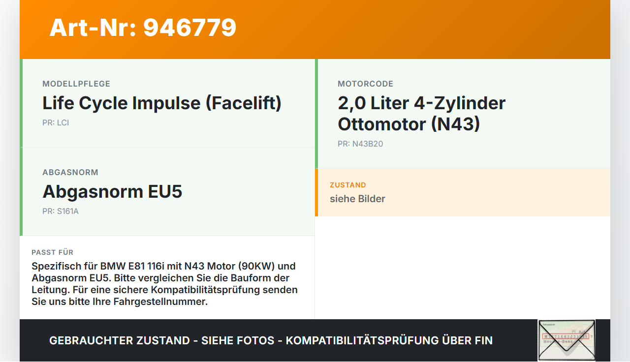 BMW E81 1er 116i LCI 07-13 2,0i 90KW Hochdruck Leitung Kraftstoffleitung BMW E81 1er 116i LCI 07-13 27.04.2010... Vorschau 3