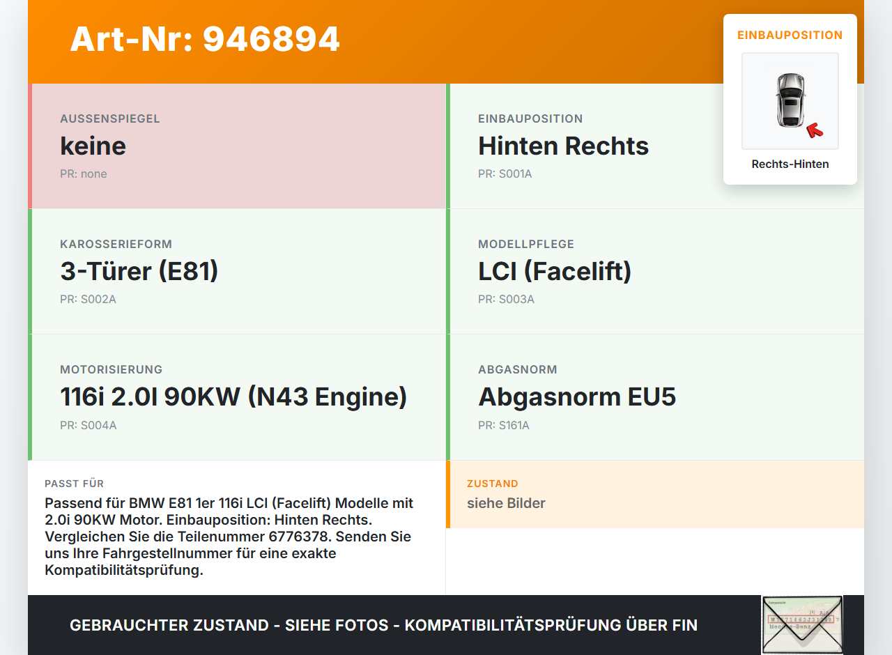 BMW E81 1er 116i LCI 07-13 2,0i 90KW Bremssattel Bremszange Hinten Rechts BMW E81 1er 116i LCI 07-13 27.04.2010... Vorschau 3