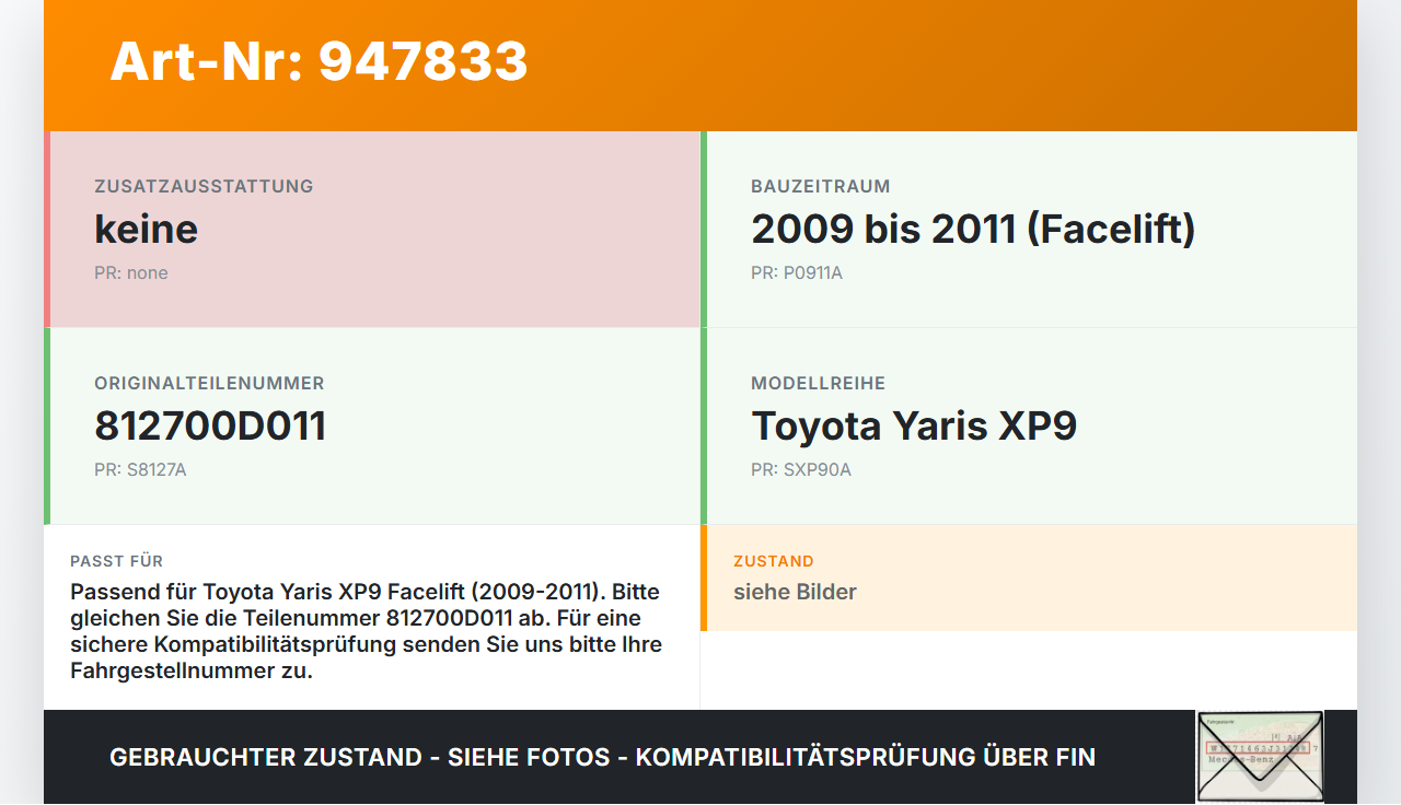 Toyota Yaris XP9 09-11 Kennzeichenleuchte Toyota Yaris XP9 09-11 08.04.2011 812700D011 gebraucht Vorschau 3