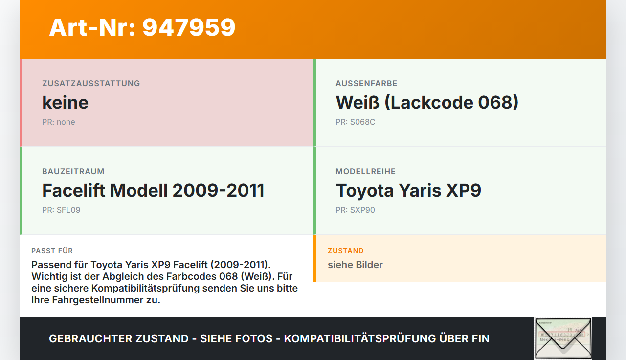 Toyota Yaris XP9 09-11 Tankdeckel Tankklappe 068 Toyota Yaris XP9 09-11 08.04.2011 7735052130 gebraucht Vorschau 3
