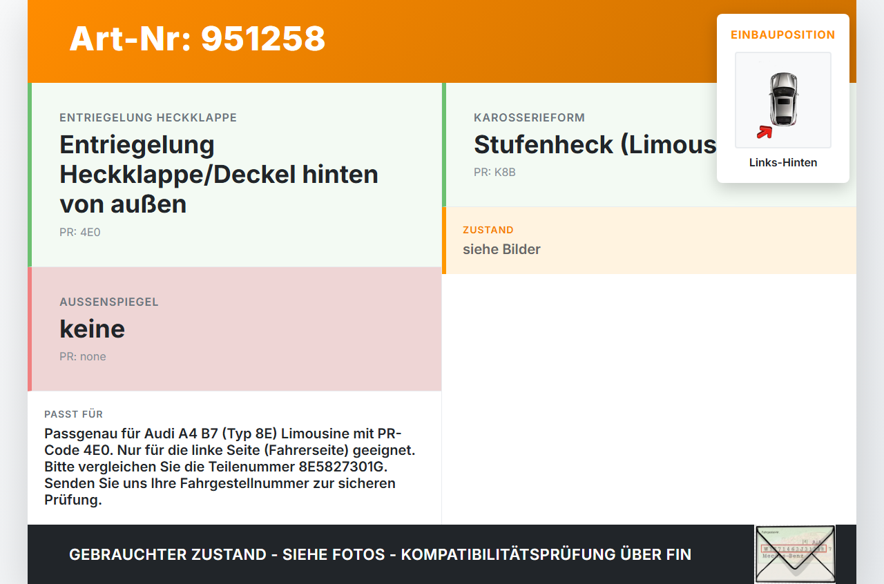 Audi A4 8E B7 04-08 Lim Heckklappe Scharniere Scharnier Links Hinten Audi A4 8E B7 04-08 18.08.2006 8E5827301G... Vorschau 3