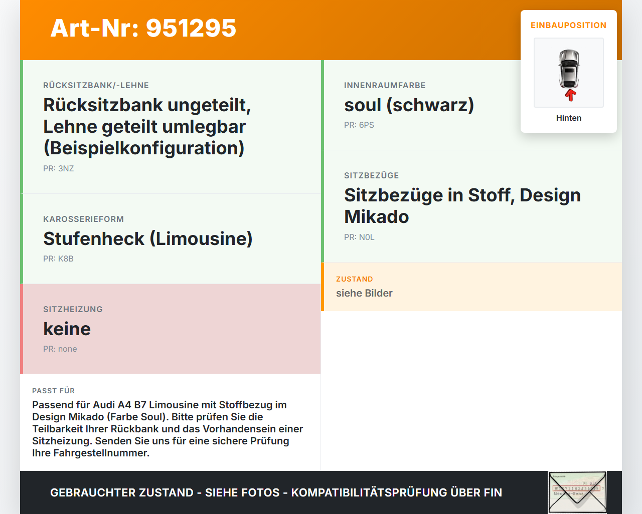 Audi A4 8E B7 04-08 Lim Sitzpolster f. Rücksitzbank Hinten Audi A4 8E B7 04-08 18.08.2006 8E5885405AE... Vorschau 3