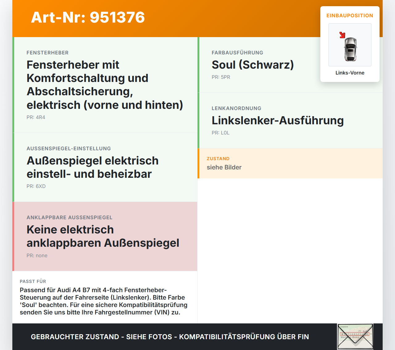 Audi A4 8E B7 04-08 Lim Fensterheberschalter Schalter Links Vorne Audi A4 8E B7 04-08 18.08.2006 8E0959851D gebraucht Vorschau 3