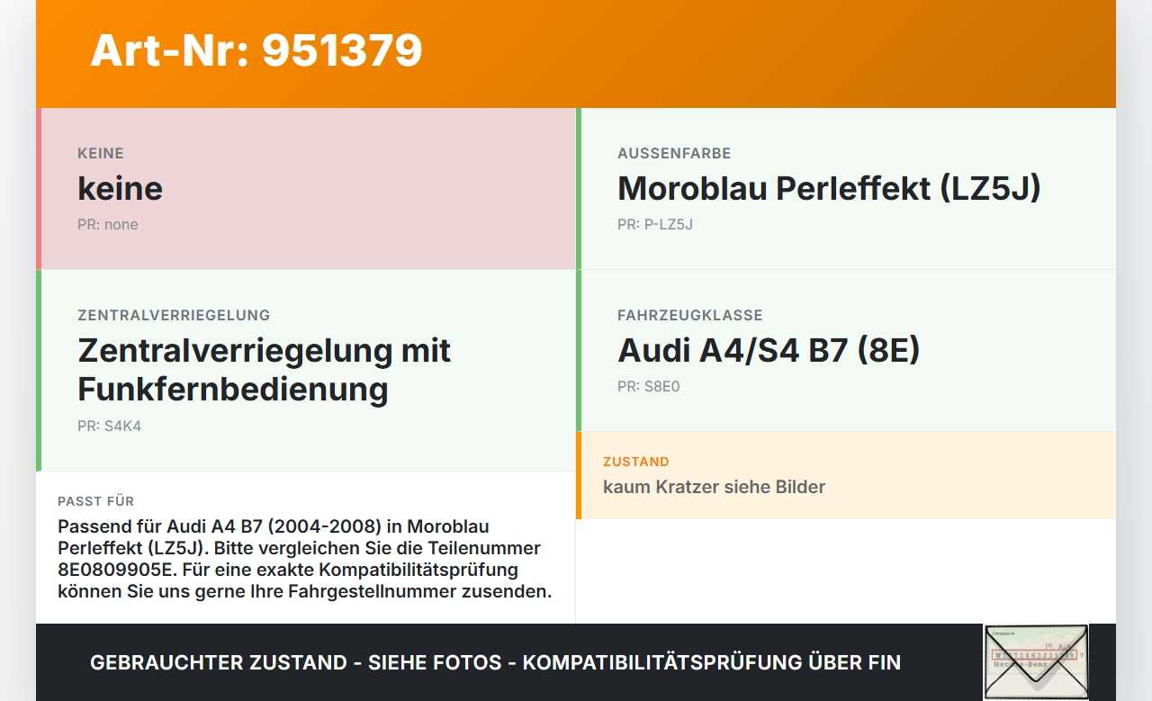 Audi A4 8E B7 04-08 Tankdeckel Tankklappe LZ5J Audi A4 8E B7 04-08 18.08.2006 8E0809905E gebraucht Vorschau 3