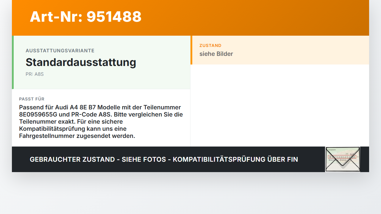 Audi A4 8E B7 04-08 Airbag SG ECU Steuergerät Audi A4 8E B7 04-08 18.08.2006 8E0959655G 0285001668 gebraucht Vorschau 3