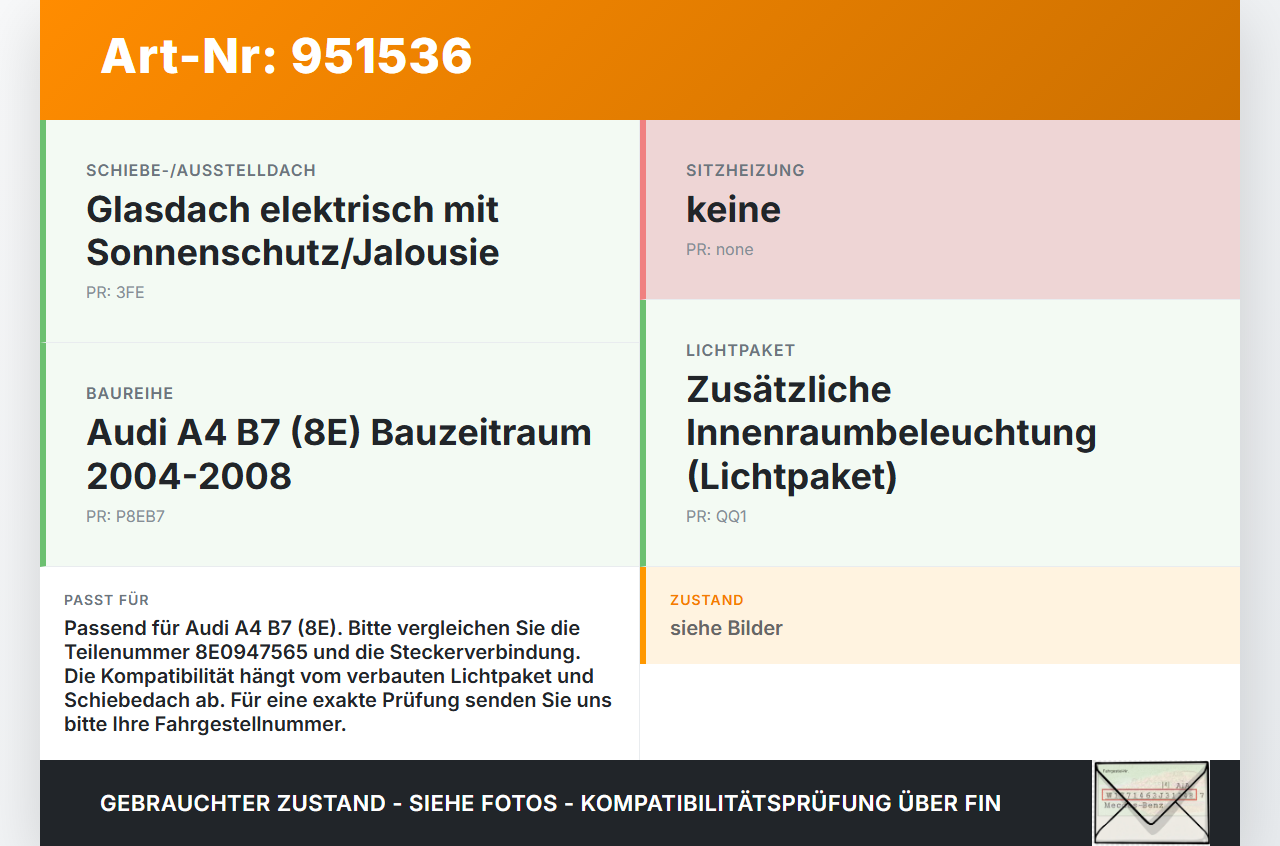 Audi A4 8E B7 04-08 Innenleuchte Innenraumleuchte Audi A4 8E B7 04-08 18.08.2006 8E0947565 gebraucht Vorschau 3