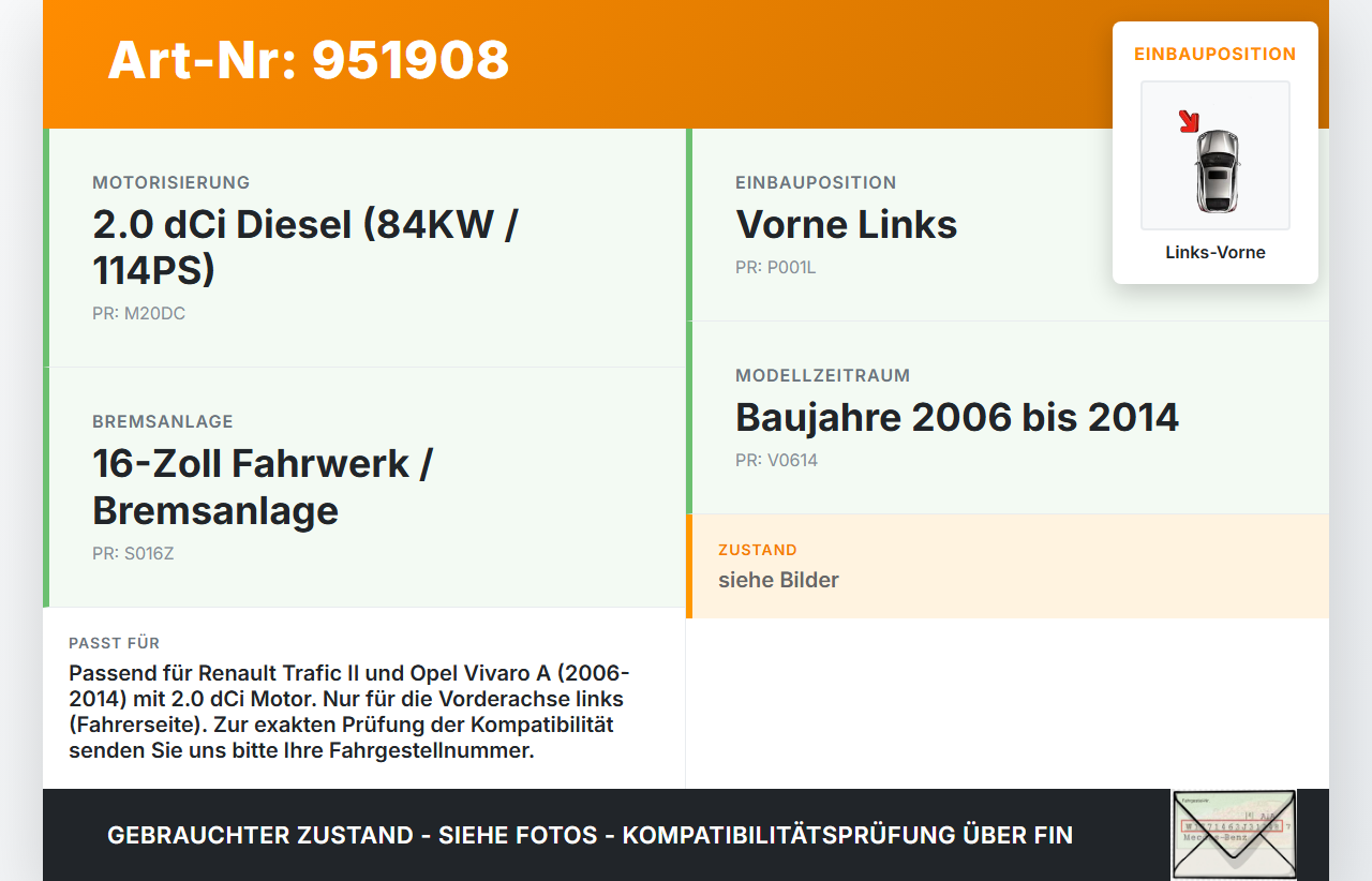Renault Trafic II Vivaro A 06-14 DCI 2,0 84KW Bremssattel Bremszange Vorne Links Renault Trafic II Vivaro A 06-14... Vorschau 3