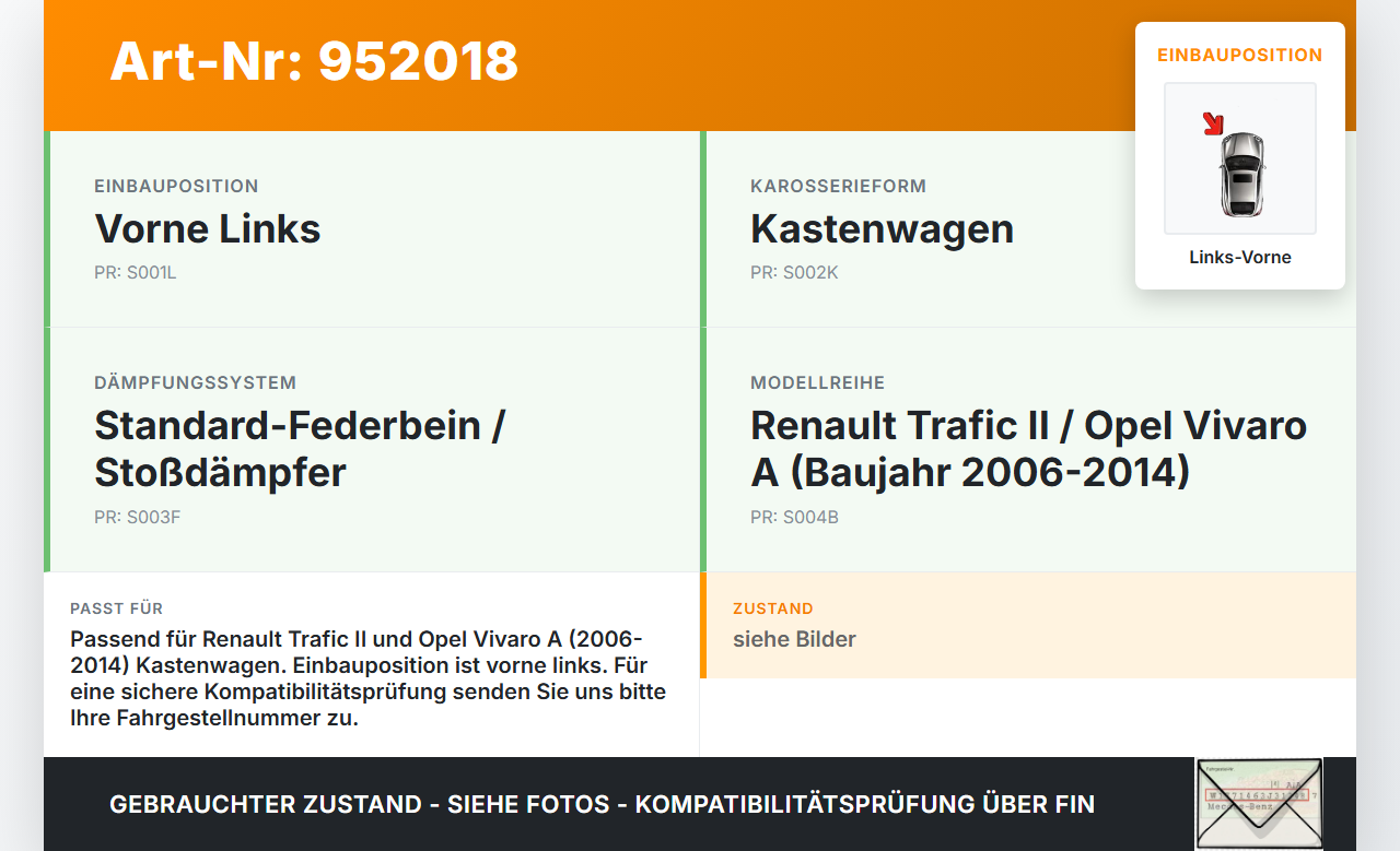 Renault Trafic II Vivaro A 06-14 Kasten Federbein Stossdämpfer Vorne Links Renault Trafic II Vivaro A 06-14... Vorschau 3