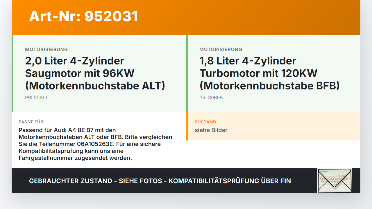 Audi A4 8E B7 04-08 2,0 96KW ALT Zahnrad Riehmenscheibe Audi A4 8E B7 04-08 18.08.2006 06A105263E gebraucht Vorschau 3