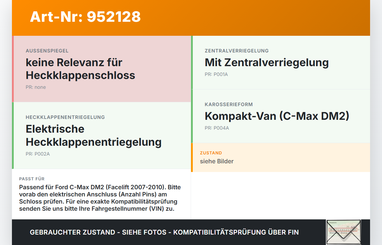 Ford C-Max DM2 07-10 Schloss f. Heckklappe Heckklappenschloss Verriegelung Ford C-Max DM2 07-10 10.07.2010... Vorschau 3