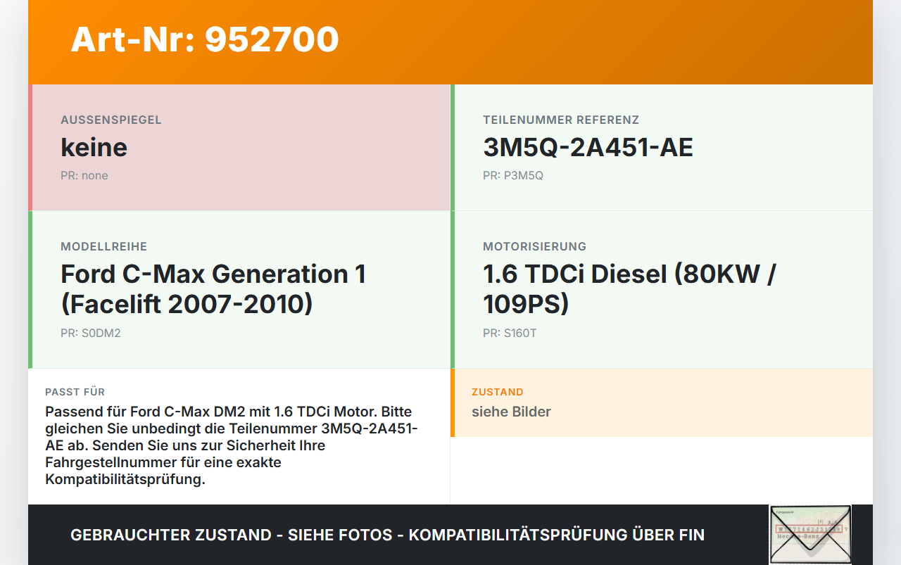 Ford C-Max DM2 07-10 TDCi 1,6 80KW Unterdruckpumpe Vakuumpumpe Ford C-Max DM2 07-10 10.07.2010 3M5Q-2A451-AE gebraucht Vorschau 3