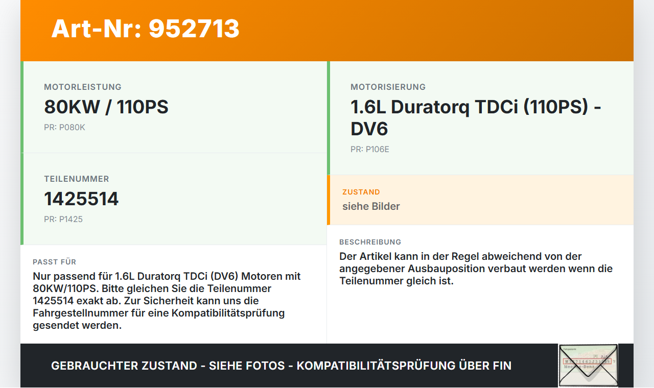 Ford C-Max DM2 07-10 TDCi 1,6 80KW Injektor Einspritzdüse Zyl.2 Ford C-Max DM2 07-10 10.07.2010 5M5Q-9F593-AA... Vorschau 3