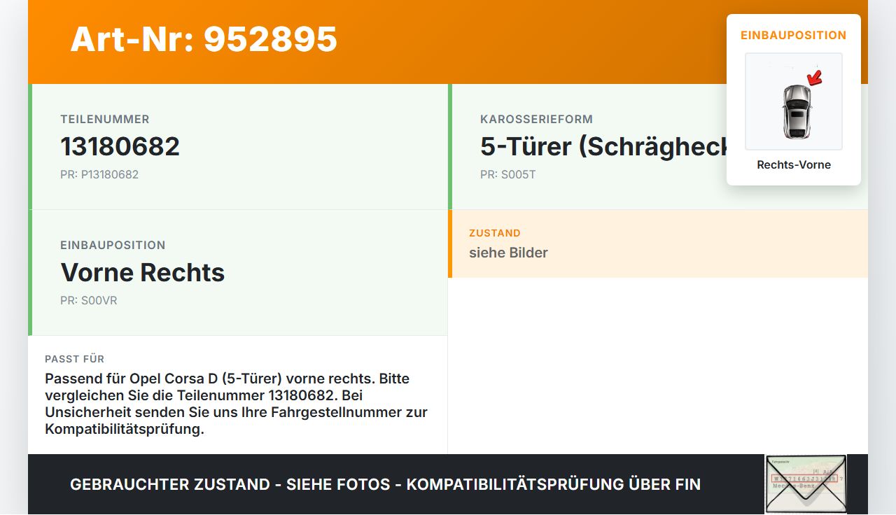 Opel Corsa D S07 06-10 5T Türfangband Türbremse Türanschlag Rechts Vorne Opel Corsa D S07 06-10 25.02.2010 13180682... Vorschau 3