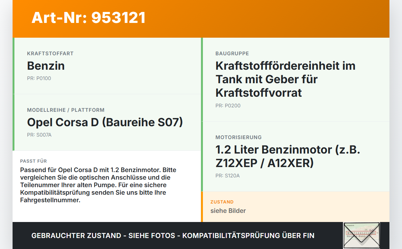 Opel Corsa D S07 06-10 1,2 51KW Kraftstoffpumpe Kraftstoff Förderpumpe Tankgeber Opel Corsa D S07 06-10 25.02.2010... Vorschau 3