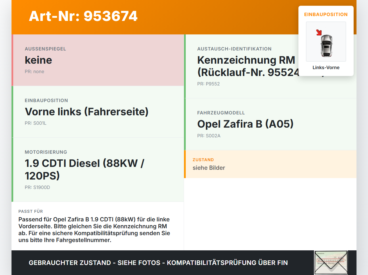 Opel Zafira B A05 05-08 CDTI 1,9 88KW Antriebswelle Gelenkwelle Links Vorne Opel Zafira B A05 05-08 06.10.2006... Vorschau 3