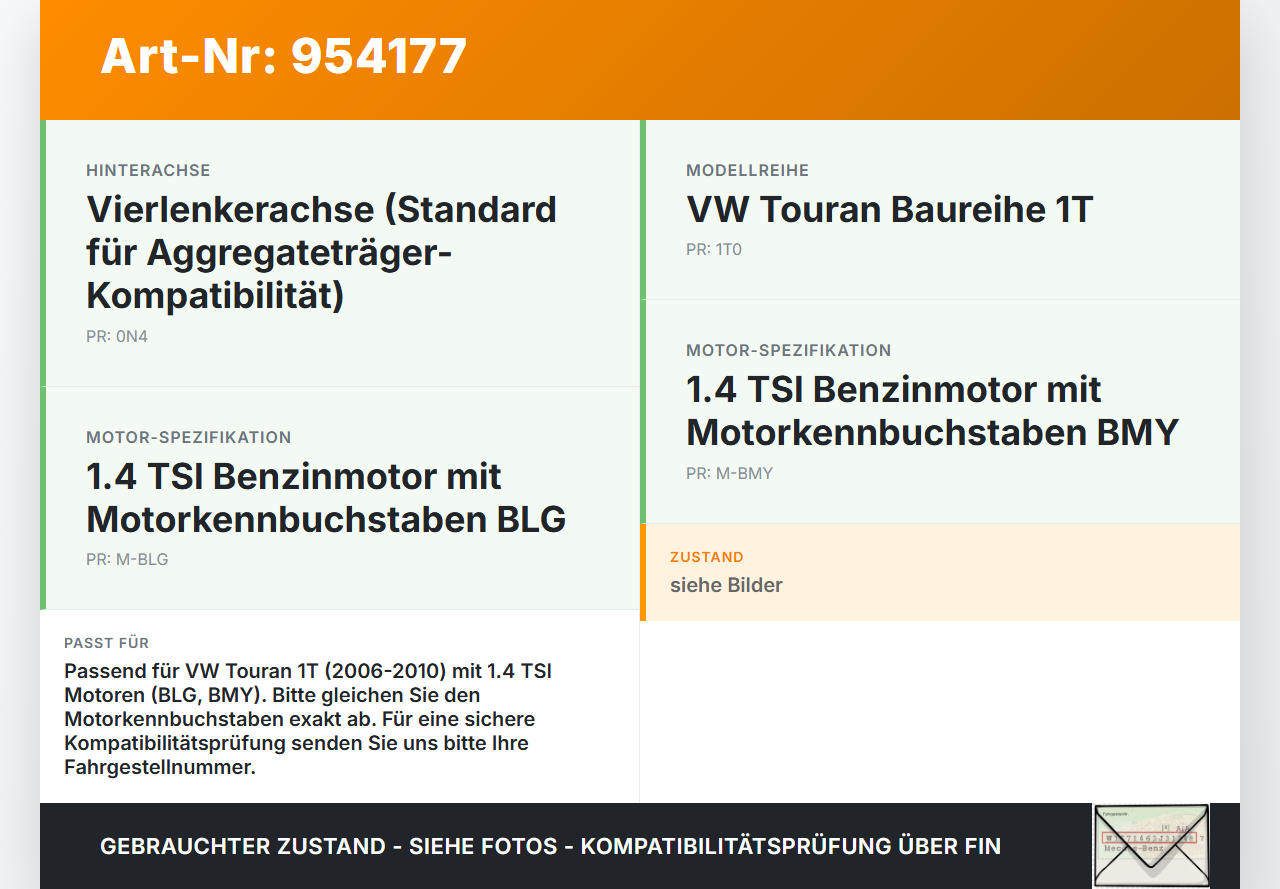 VW Touran 1T 06-10 TSI 1,4 103KW Vorderachse Motorträger Motorhalter Achsträger VW Touran 1T 06-10 02.11.2007... Vorschau 3