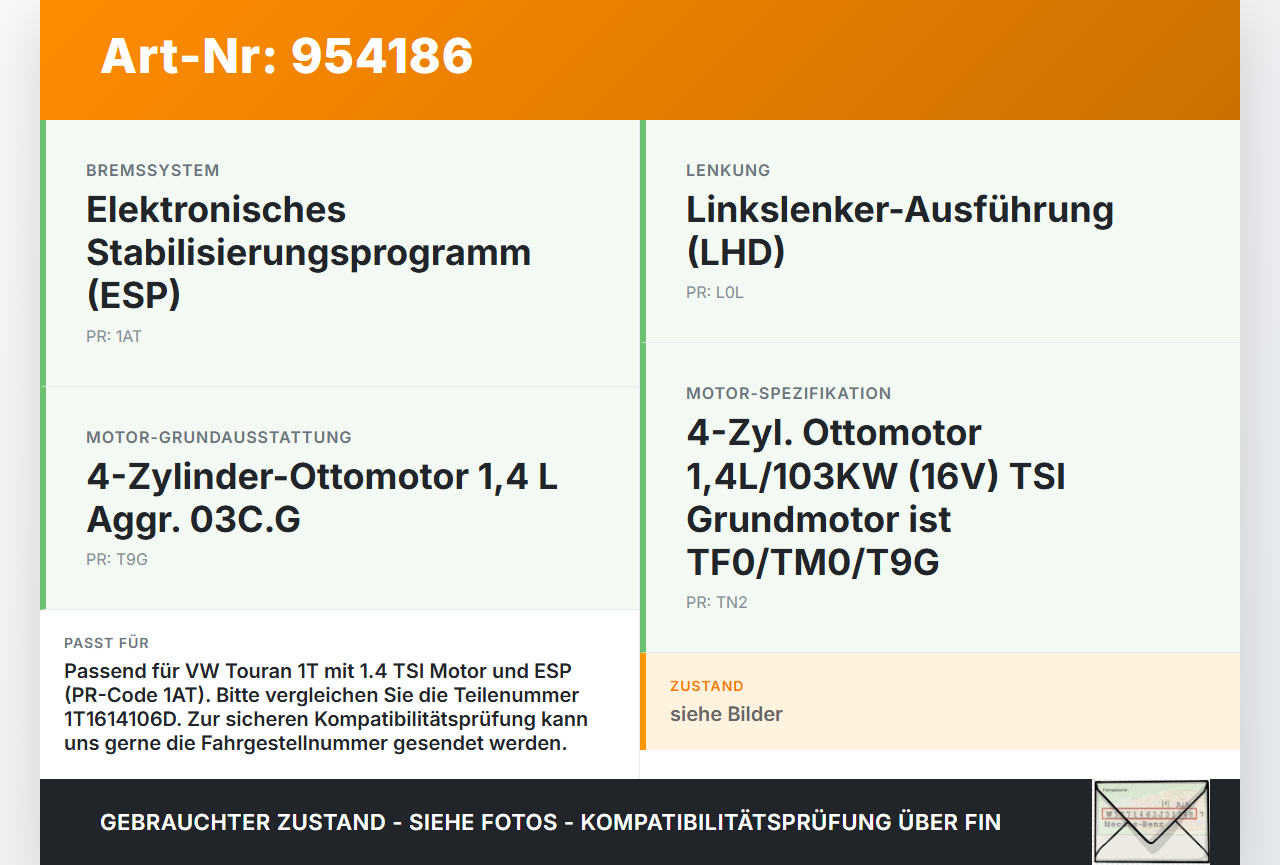 VW Touran 1T 06-10 TSI 1,4 103KW Bremskraftverstärker VW Touran 1T 06-10 02.11.2007 1T1614106D 1T1614105S... Vorschau 3
