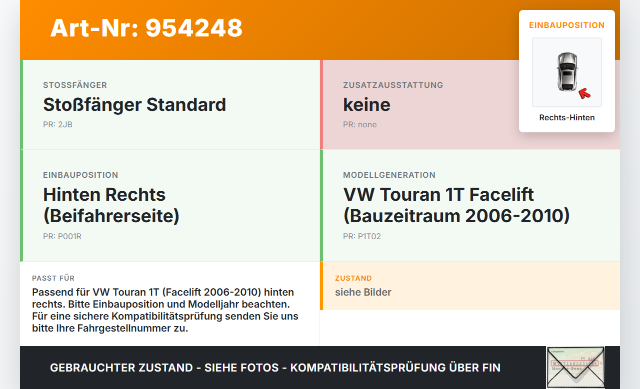 VW Touran 1T 06-10 Halter Träger Aufnahme Führung für Stoßstange Rechts Hinten VW Touran 1T 06-10 02.11.2007... Vorschau 3