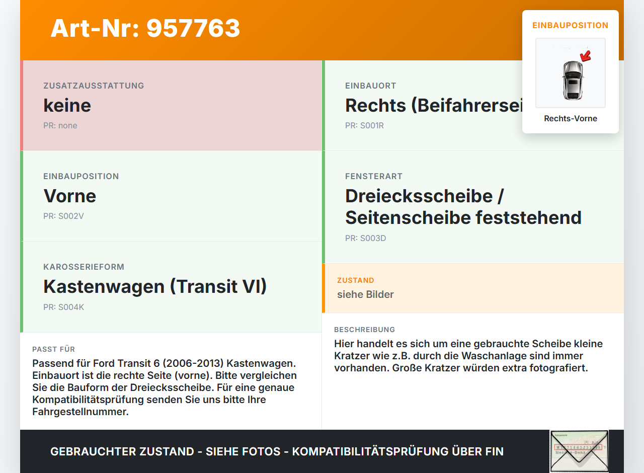 Ford Transit 6 VI 06-13 Kasten RV Dreieck Seitenscheibe Türscheibe Rechts Vorne Ford Transit 6 VI 06-13 04.02.2008... Vorschau 3