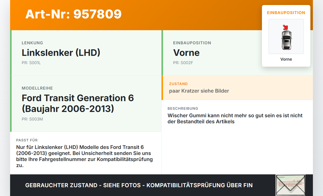 Ford Transit 6 VI 06-13 2x Scheibenwischer Wischarm Vorne Ford Transit 6 VI 06-13 04.02.2008 YC15-17526-BA gebraucht Vorschau 3
