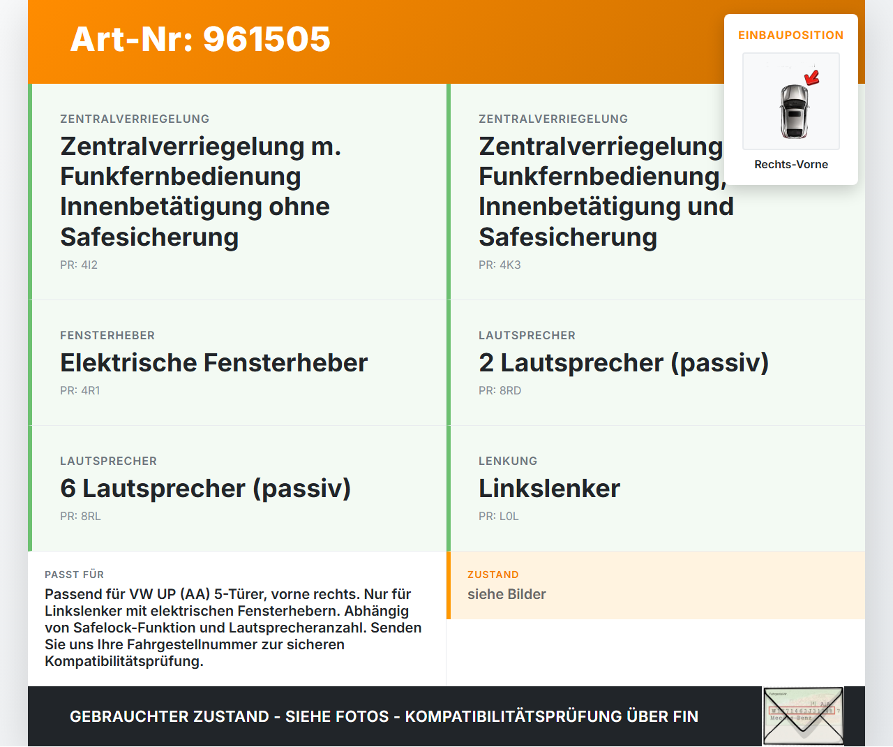 VW UP AA 15-23 5T Kabelbaum für Tür und Fensterheber Rechts Vorne VW UP AA 15-23 19.04.2017 1S1971121HR gebraucht Vorschau 3