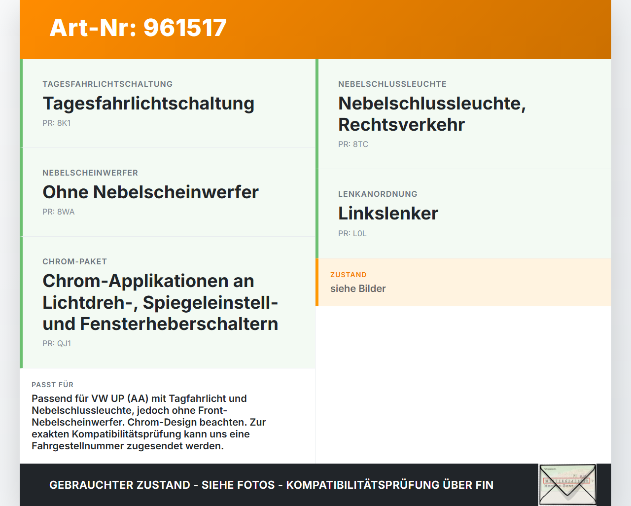VW UP AA 15-23 Lichtschalter Schalter VW UP AA 15-23 19.04.2017 1S0941531B 1S0941531 T0397 gebraucht Vorschau 3