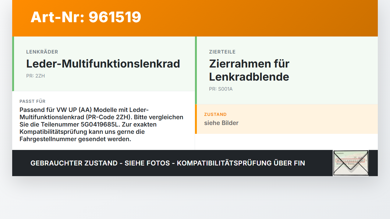 VW UP AA 15-23 5T Blende Innen Zierrahmen für Lenkrad VW UP AA 15-23 19.04.2017 5G0419685L 1S0419091 634699000B... Vorschau 3
