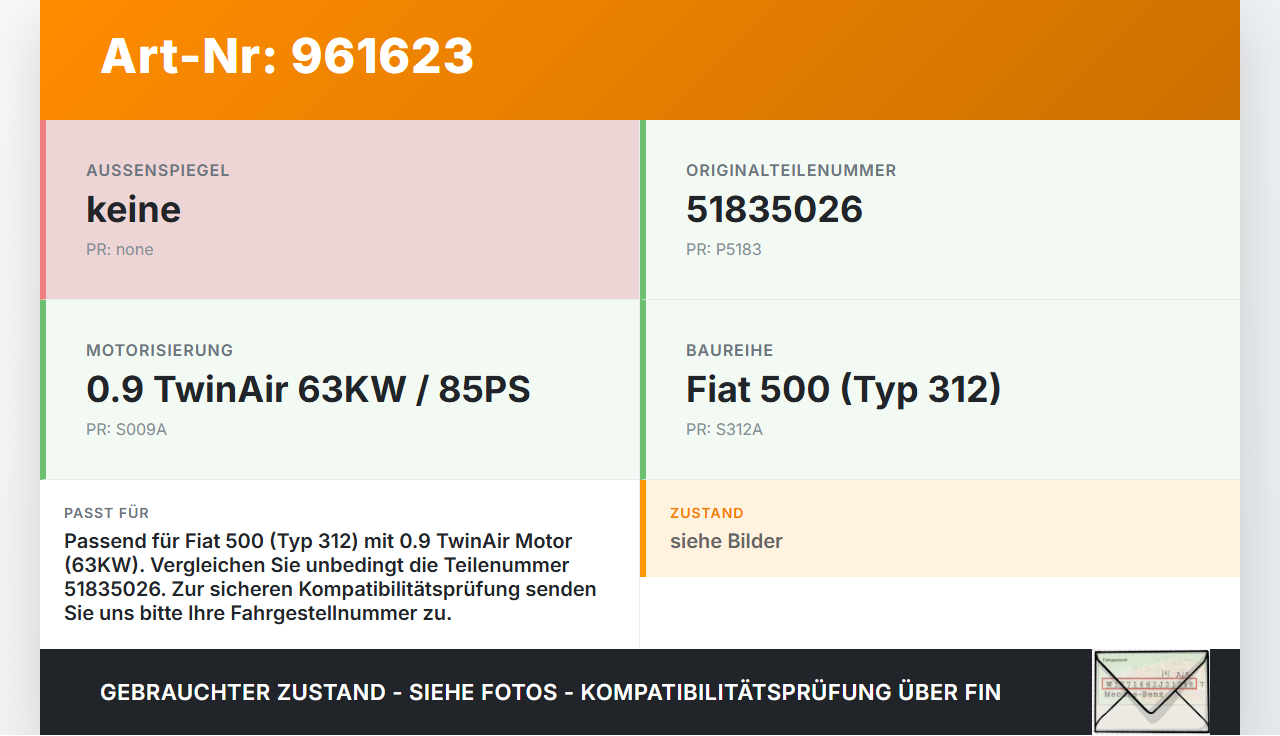 Fiat 500 312 09-15 0,9 63KW Wasserkühler Kühler Fiat 500 312 09-15 07.12.2010 51835026 gebraucht Vorschau 3