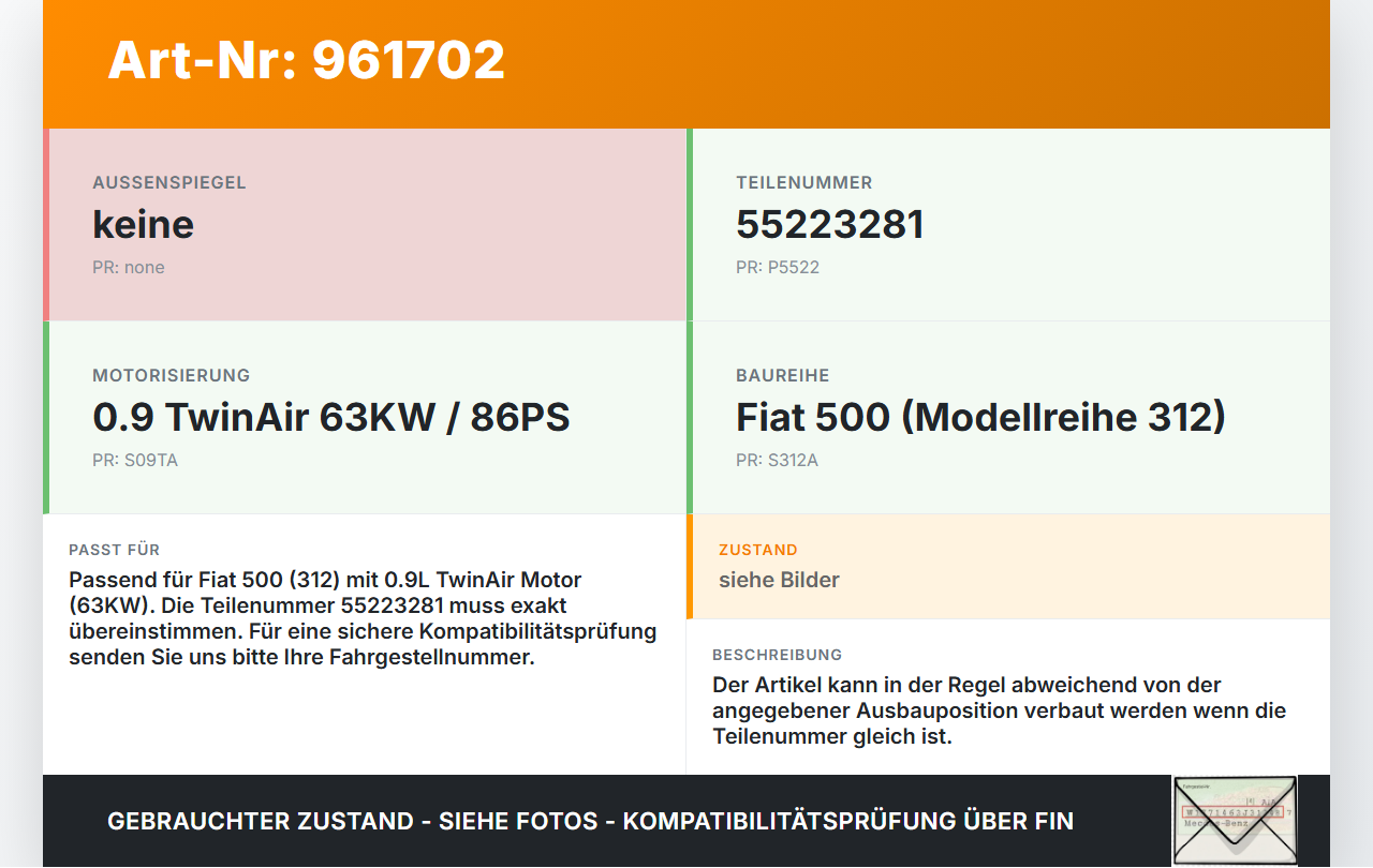 Fiat 500 312 09-15 0,9 63KW Einspritzdüse Einspritzventil Zyl.1 Fiat 500 312 09-15 07.12.2010 55223281 0280158230... Vorschau 3
