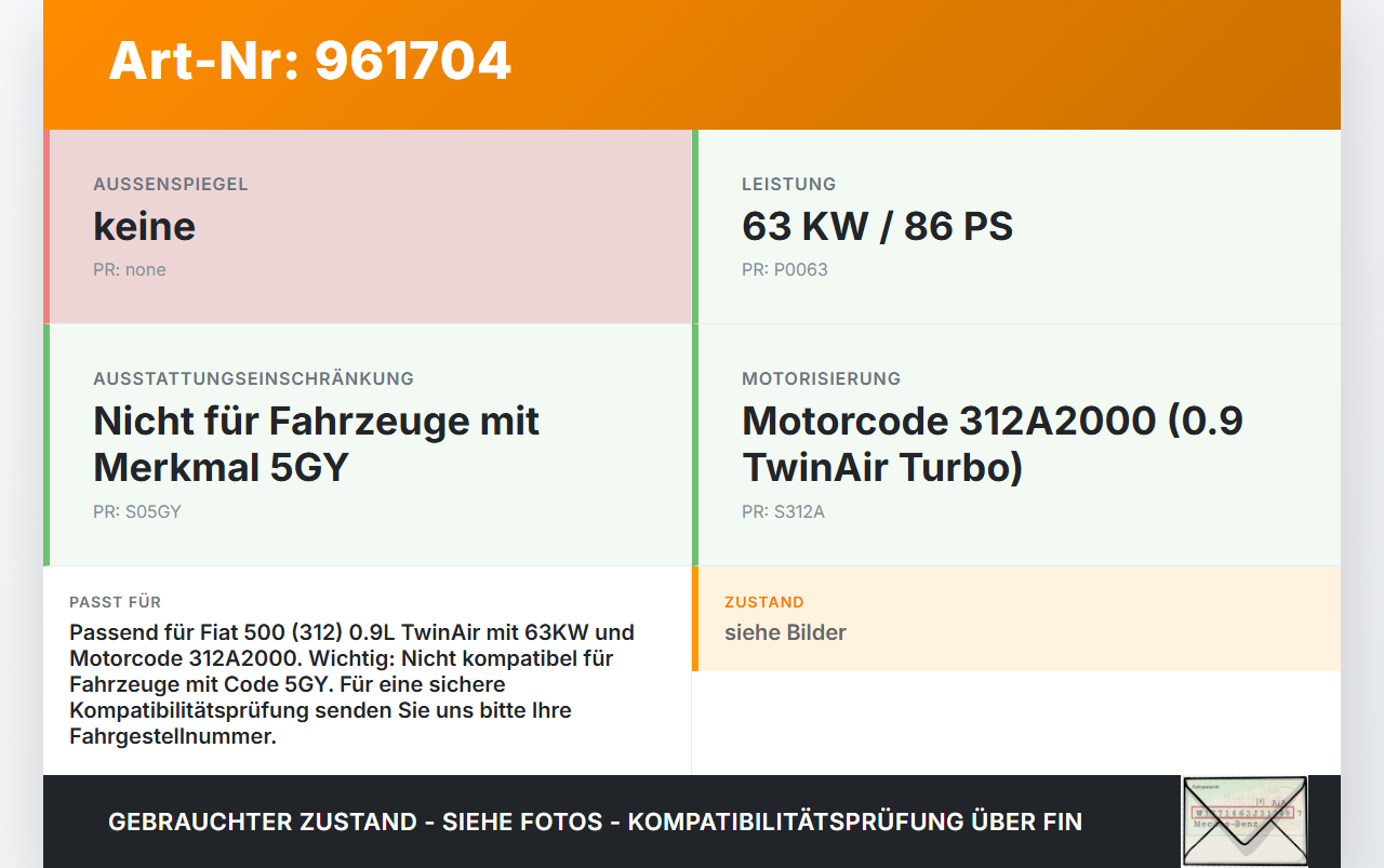 Fiat 500 312 09-15 0,9 63KW 312A2000 Turbolader Turbo Abgasturbolader Fiat 500 312 09-15 07.12.2010 55238118... Vorschau 3