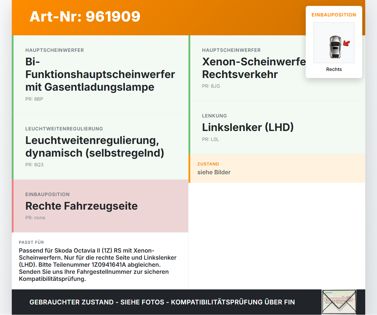 Skoda Octavia II 1Z RS Xenon Vorschaltgerät Rechts Skoda Octavia II 1Z RS 30.11.2006 1Z0941641A 2A1620209 gebraucht Vorschau 3