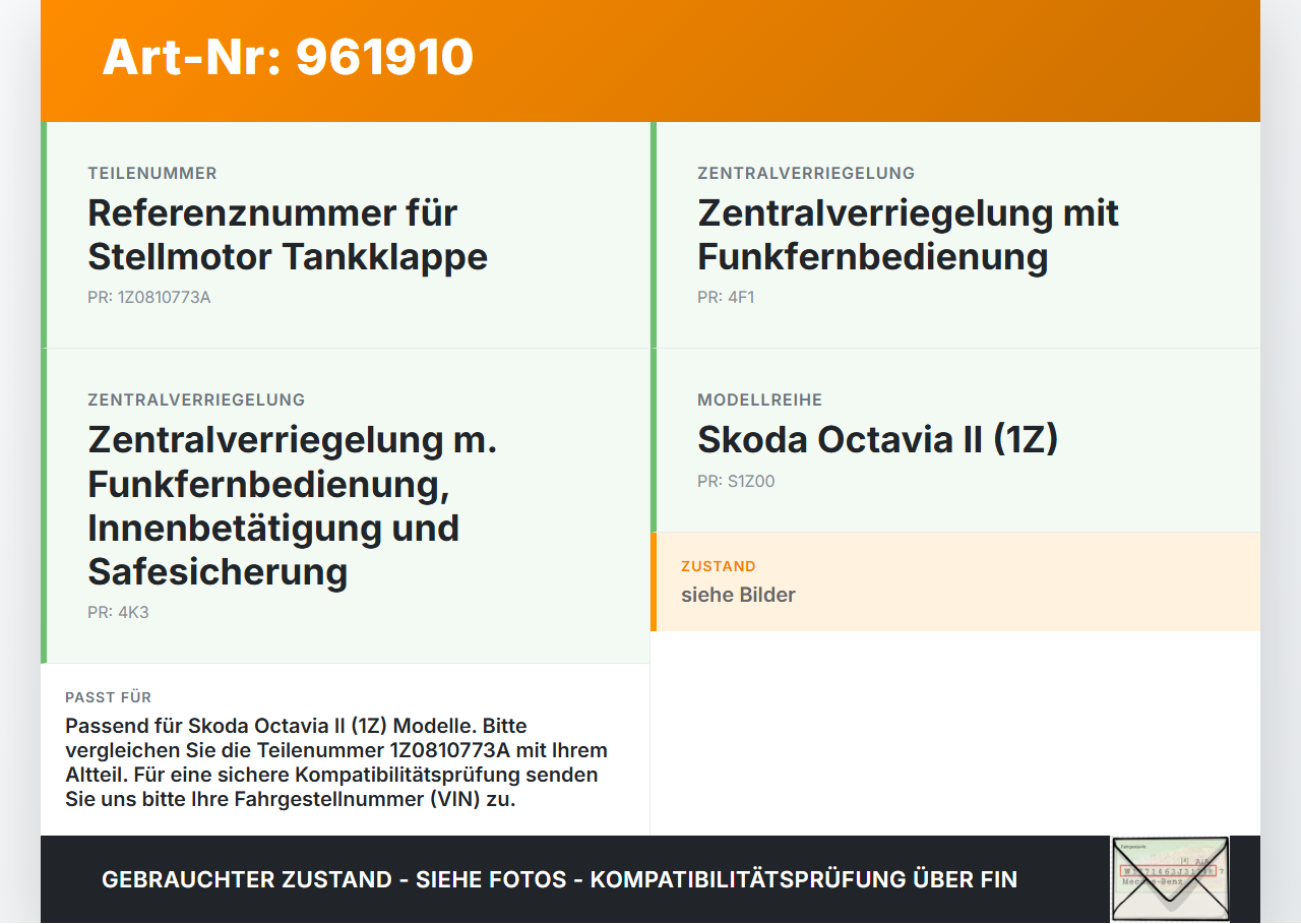 Skoda Octavia II 1Z RS Tankdeckel Stellmotor Tankklappenmotor Skoda Octavia II 1Z RS 30.11.2006 1Z0810773A... Vorschau 3
