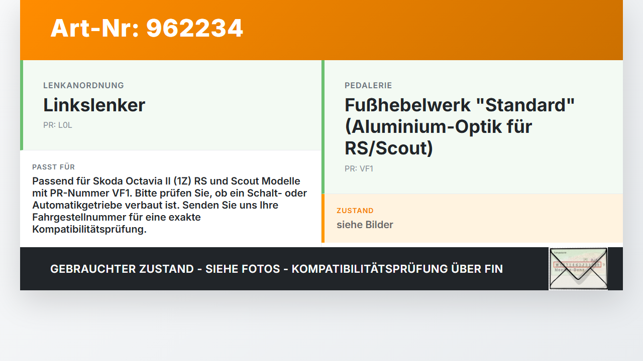 Skoda Octavia II 1Z RS TDI 2,0 125KW Kappe für Pedal Bremspedal Skoda Octavia II 1Z RS 30.11.2006 1K0721131 gebraucht Vorschau 3