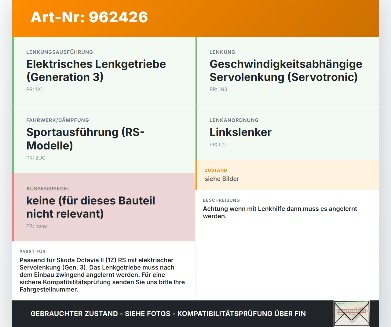 Skoda Octavia II 1Z RS Lenkgetriebe Servolenkung Elektrisch Skoda Octavia II 1Z RS 30.11.2006 1K1423055CX... Vorschau 3