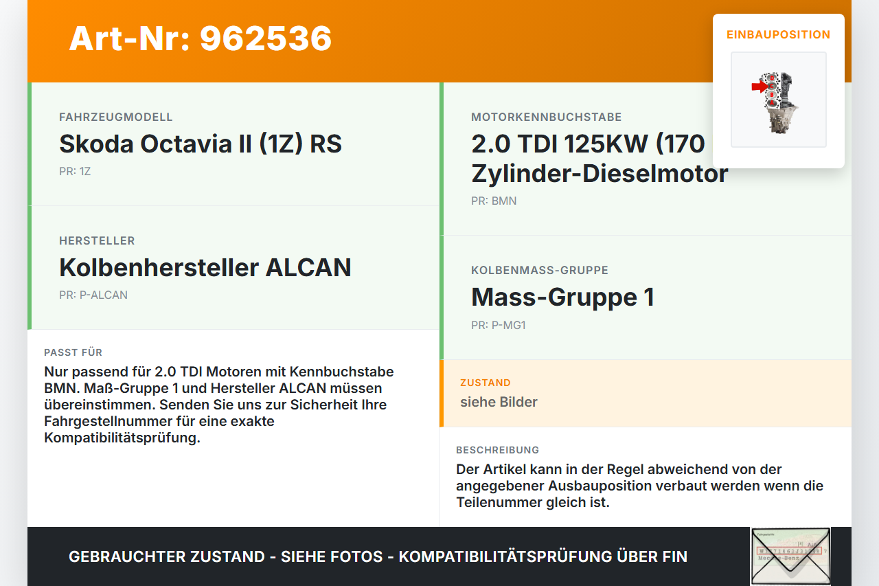 Skoda Octavia II 1Z RS TDI 2,0 125KW BMN Kolben mit Pleuel Pos C Skoda Octavia II 1Z RS 30.11.2006 03G107065J... Vorschau 3