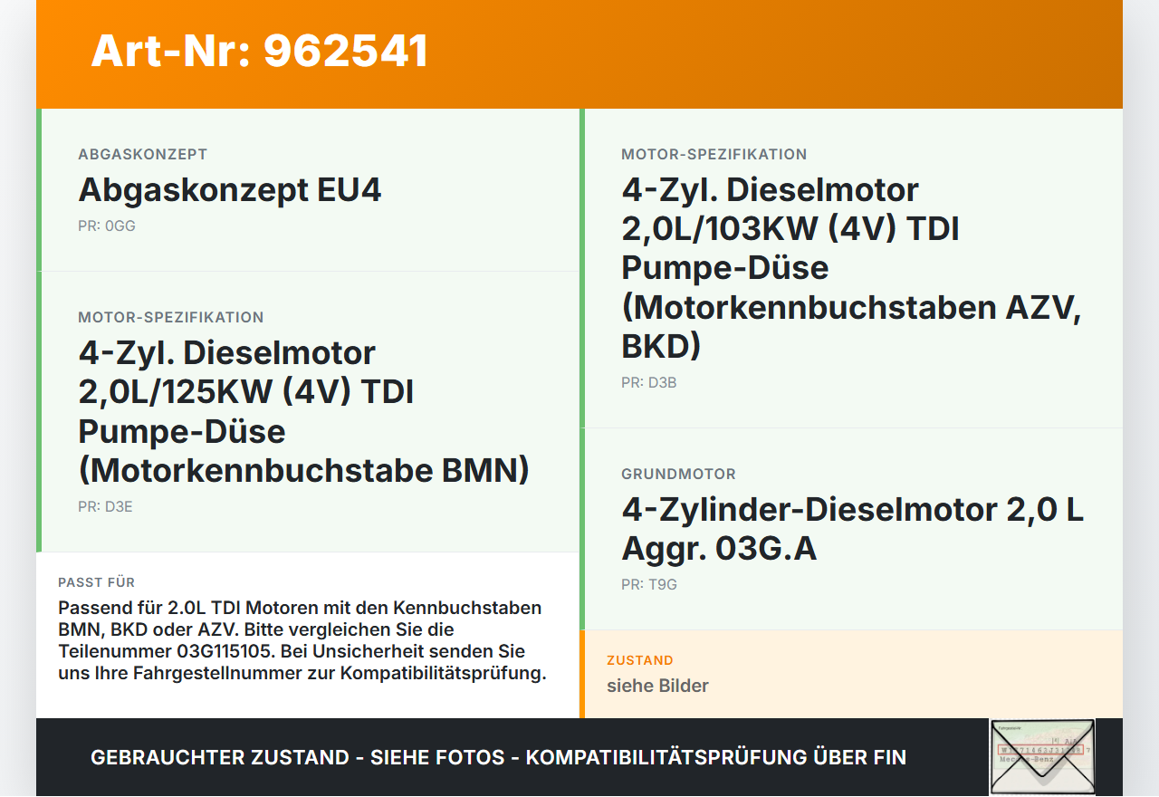 Skoda Octavia II 1Z RS TDI 2,0 125KW BMN Ölpumpe Skoda Octavia II 1Z RS 30.11.2006 03G115105 038115121 gebraucht Vorschau 3