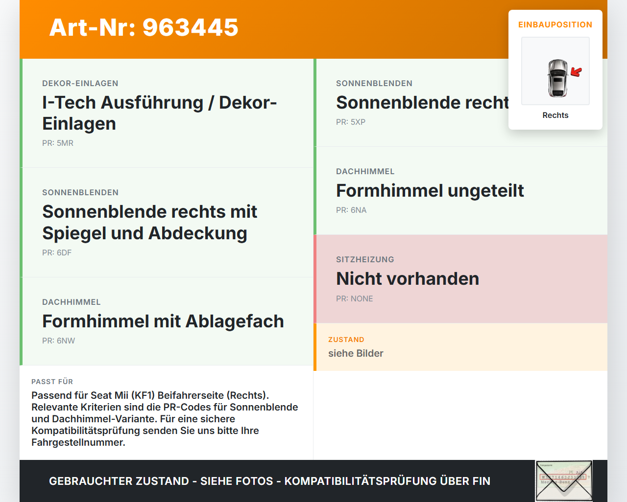 Seat Mii KF1 11-16 Sonnenblende Rechts für Beifahrer Seat Mii KF1 11-16 21.10.2014 1SB857552A gebraucht Vorschau 3