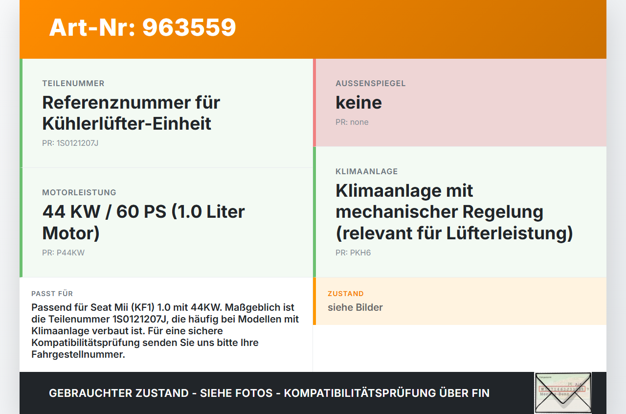 Seat Mii KF1 11-16 1,0 44KW Lüfter Ventilator f. Kühler Seat Mii KF1 11-16 21.10.2014 1S0121207J gebraucht Vorschau 3