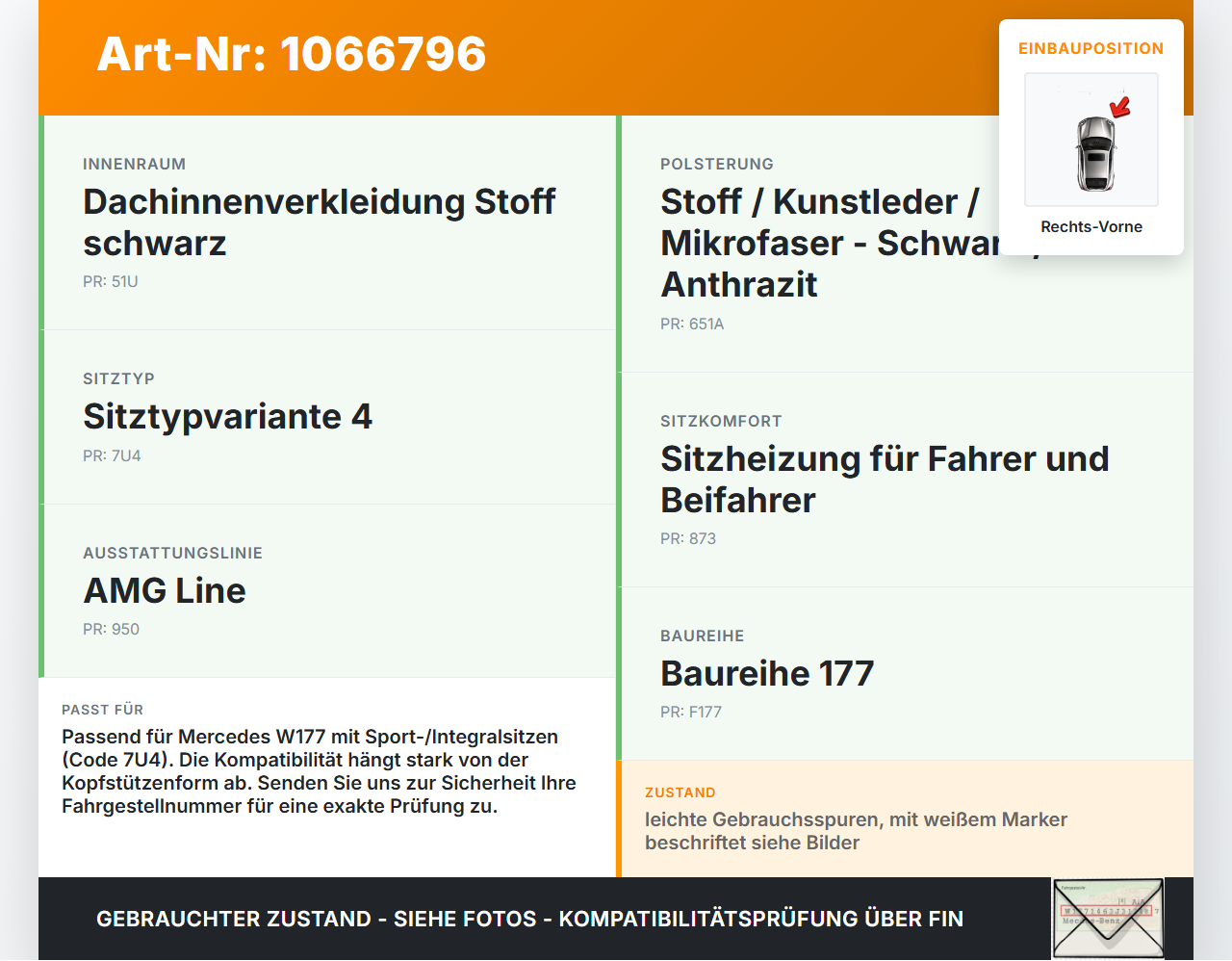 Mercedes W177 A250E 18-22 Lim Universalhaken Basisträger Kopfstütze Kleiderhaken Rechts Vorne Mercedes W177 A250E... Vorschau 3