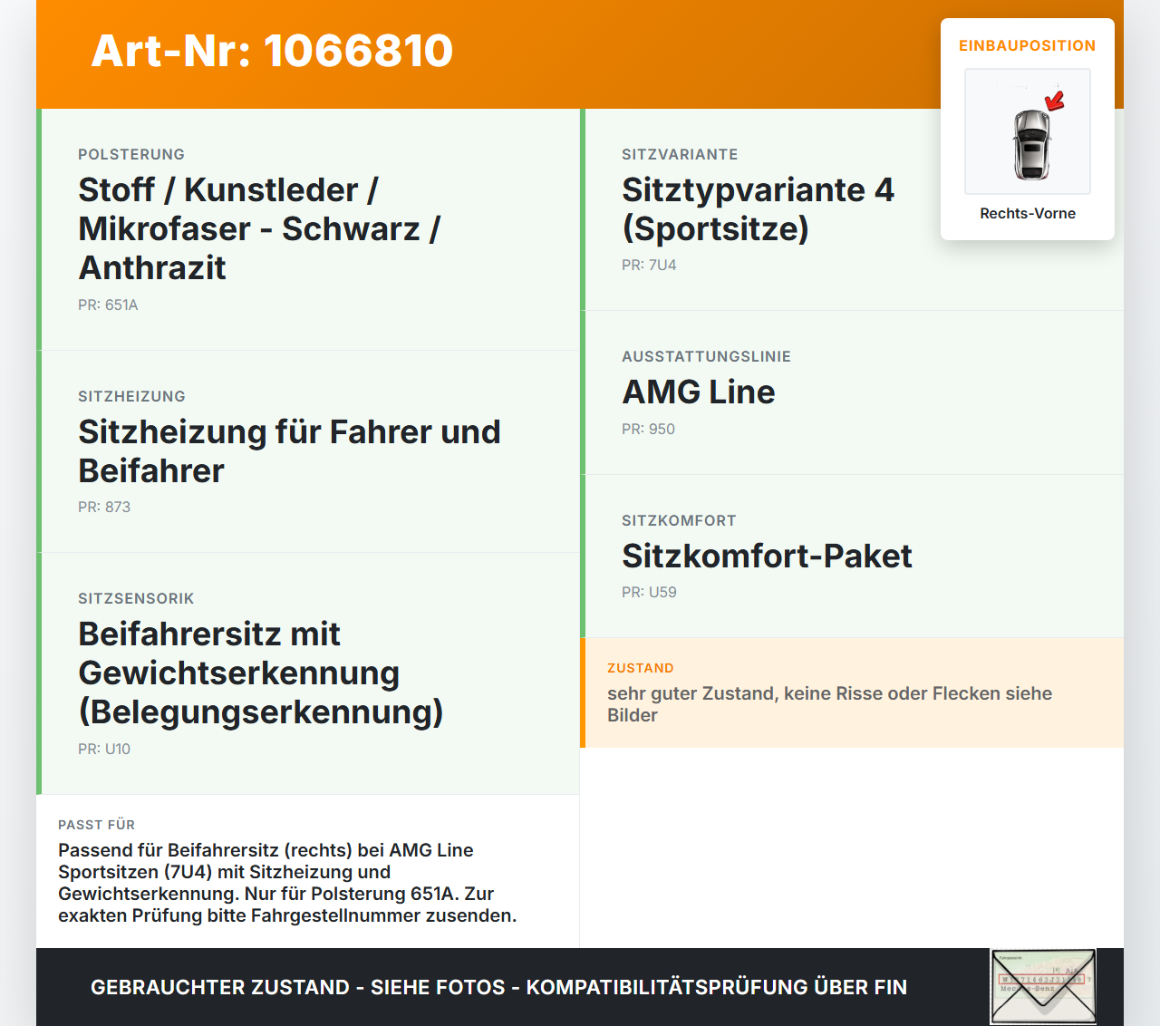 Mercedes W177 A250E 18-22 Lim Sitzbezug Sitzpolster für Beifahrersitz Rechts Vorne beheizt Mercedes W177 A250E... Vorschau 3