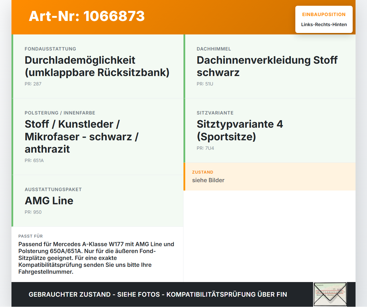 Mercedes W177 A250E 18-22 Kopfstütze Rechts oder Links Hinten Mercedes W177 A250E 18-22 26.03.2021 A1779701301 gebraucht Vorschau 3