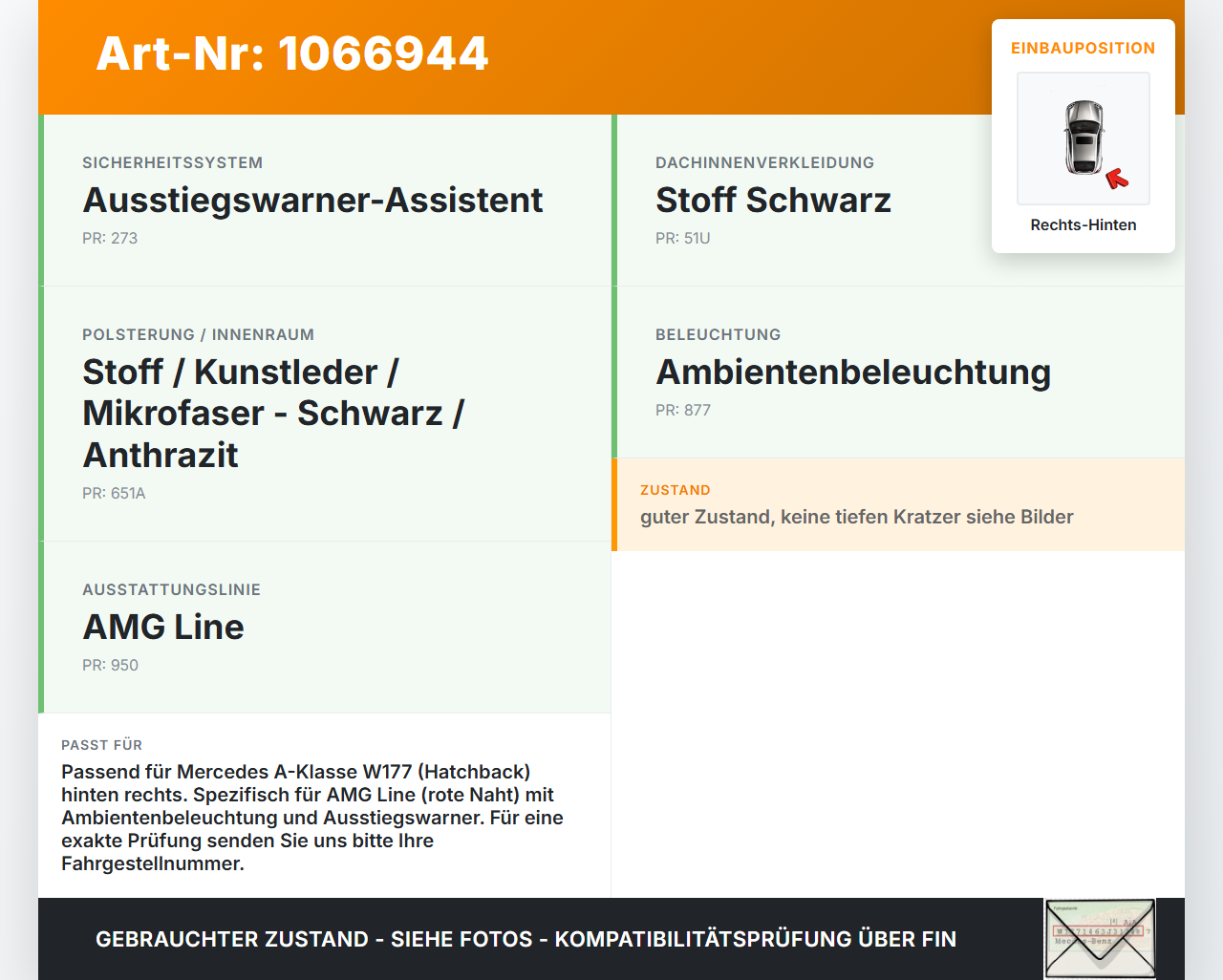 Mercedes W177 A250E 18-22 Lim Türverkleidung Türpappe Rechts Hinten rote Naht Mercedes W177 A250E 18-22 26.03.2021... Vorschau 3