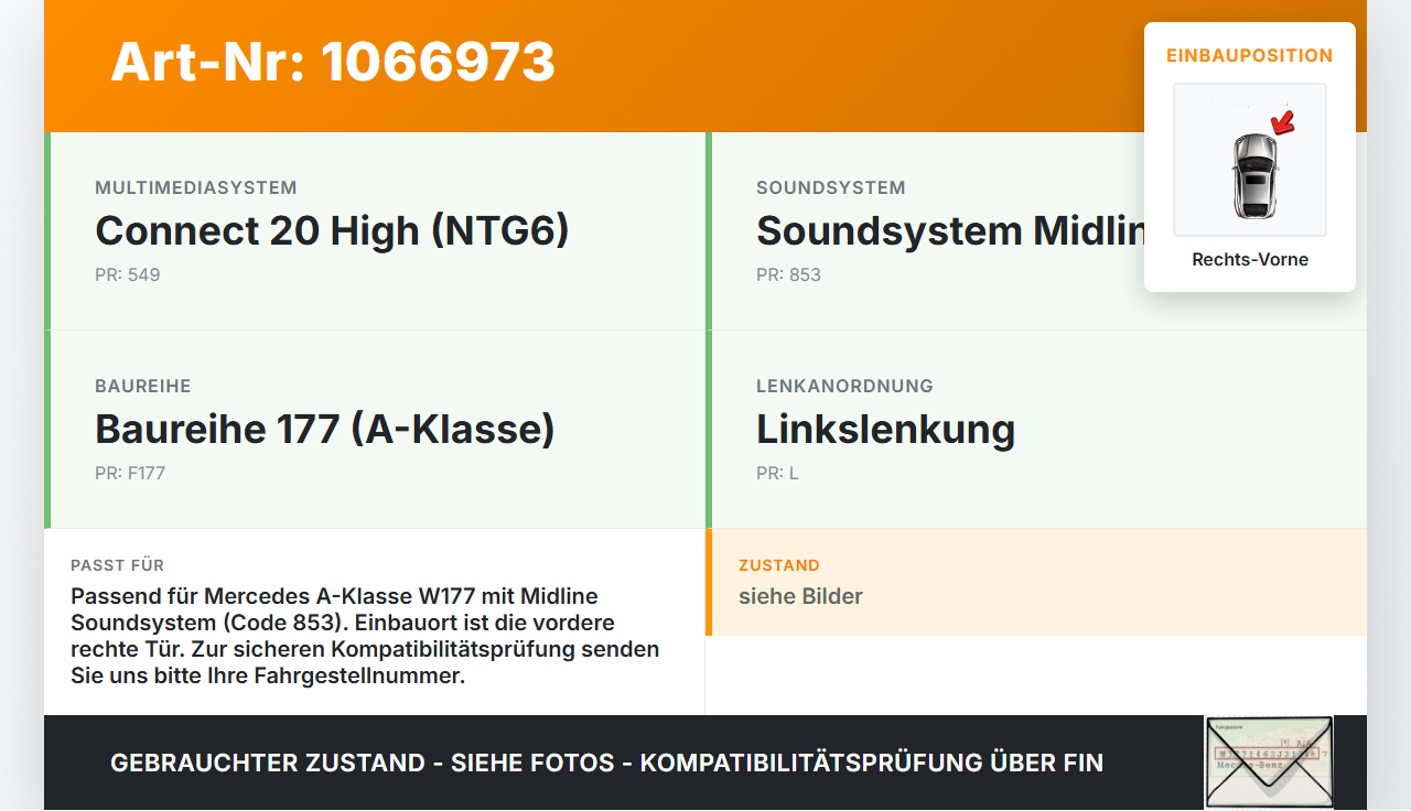 Mercedes W177 A250E 18-22 Lautsprecher Rechts Vorne Mercedes W177 A250E 18-22 26.03.2021 A2478201402 2106007878... Vorschau 3