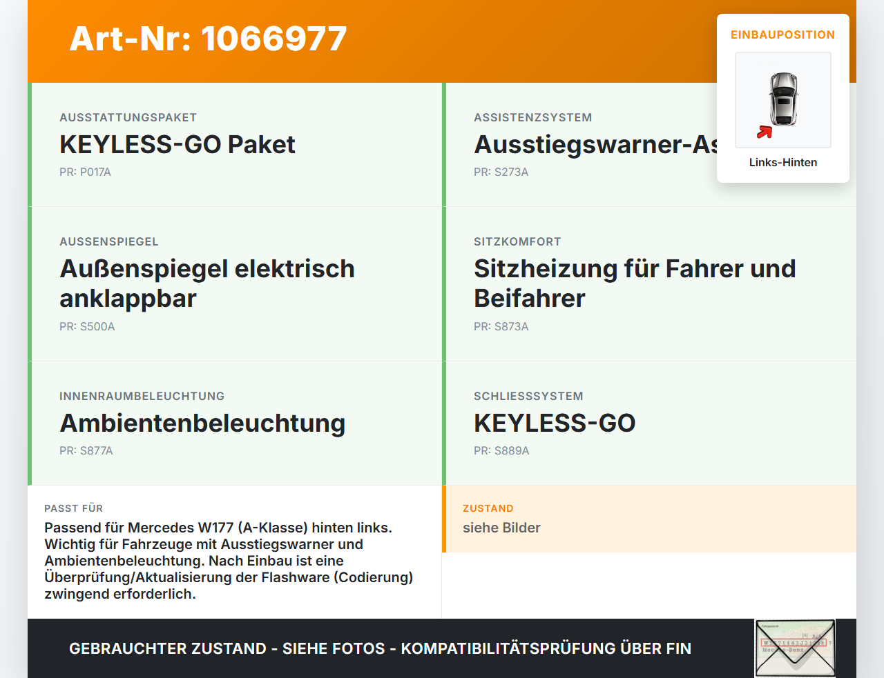 Mercedes W177 A250E 18-22 Steuergerät ECU Modul SG für Tür Links Hinten Mercedes W177 A250E 18-22 26.03.2021... Vorschau 3