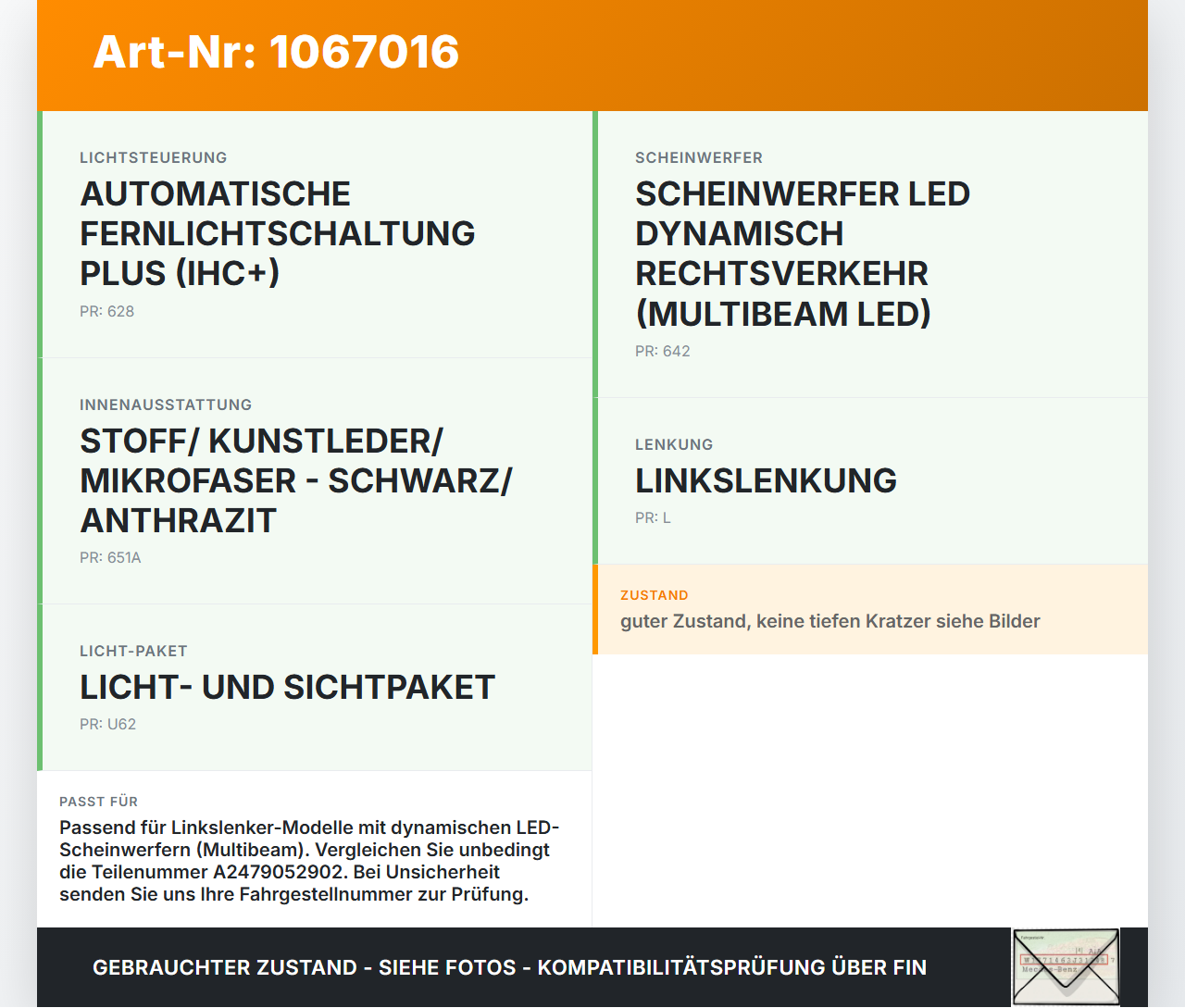Mercedes W177 A250E 18-22 Lichtschalter Bedienteil Parkbremse Mercedes W177 A250E 18-22 26.03.2021 A2479052902... Vorschau 3