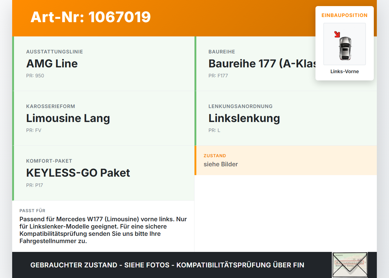 Mercedes W177 A250E 18-22 Lim Türfangband Türbremse Türanschlag Links Vorne Mercedes W177 A250E 18-22 26.03.2021... Vorschau 3